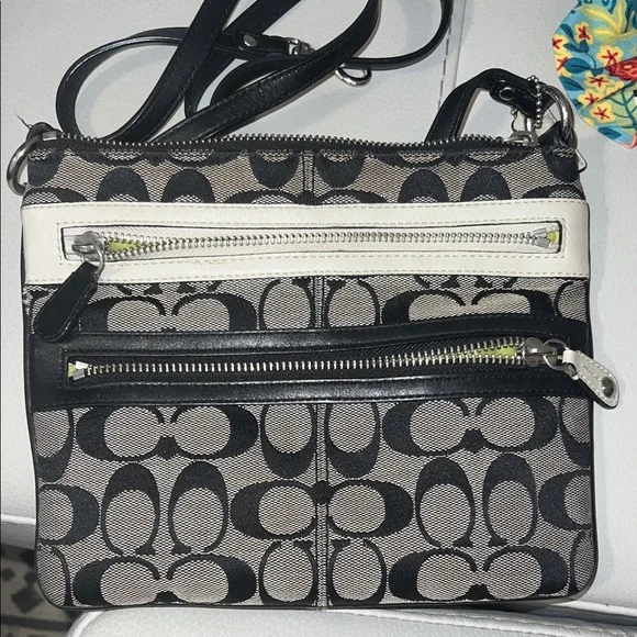 Coach Signature Black and Cream Crossbody Bag - Picture 1 of 3